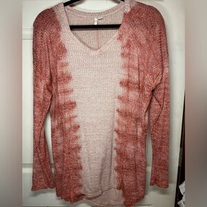 Women's Long Sleeve V-Neck Tie-Dye Knit Top - Pink